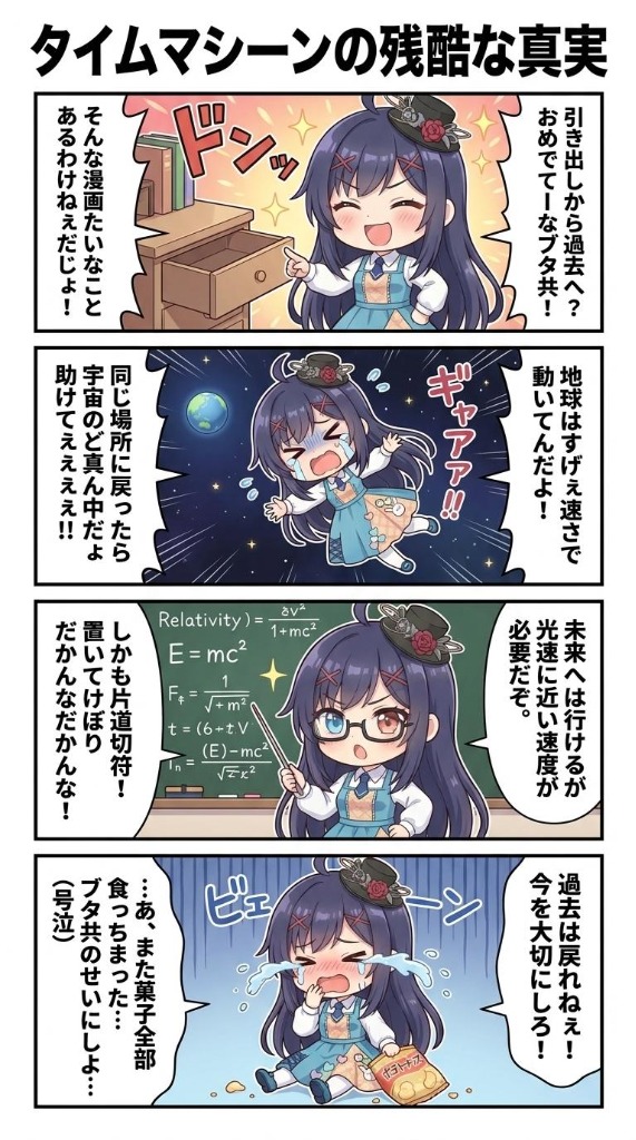 タイムマシーンの残酷な真実 4コマ漫画